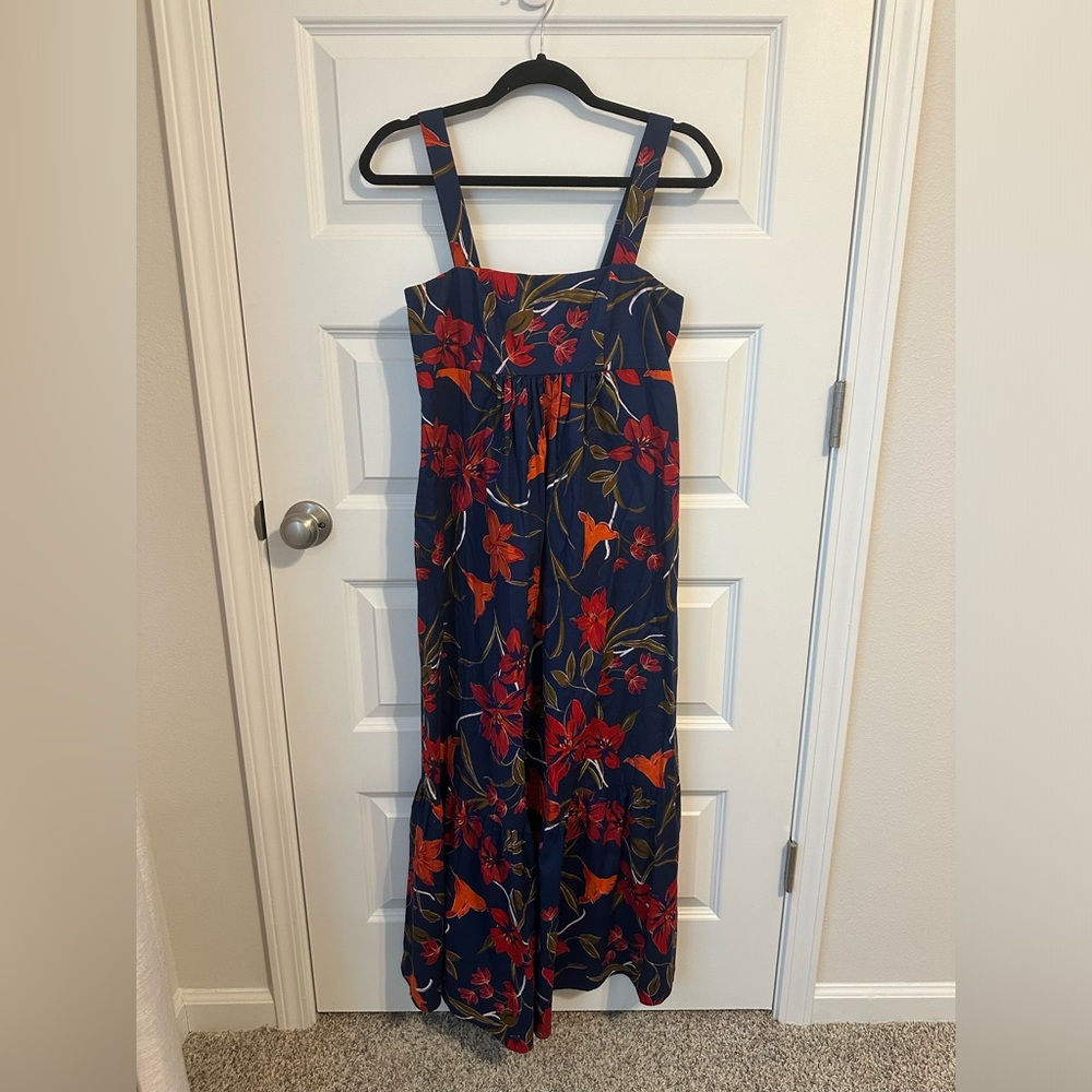 Maggy London Floral Maxi Dress with Red and Orange Flowers